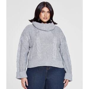 Fashion to Figure Liana Cableknit Sweater Womens Size 2X Gray Cowl Neck Knit